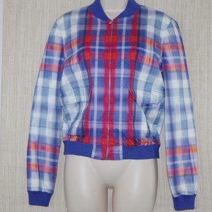 Thakoon Addition Cotton Blend Blue Red Plaid Women Bomber Jacket Size:4